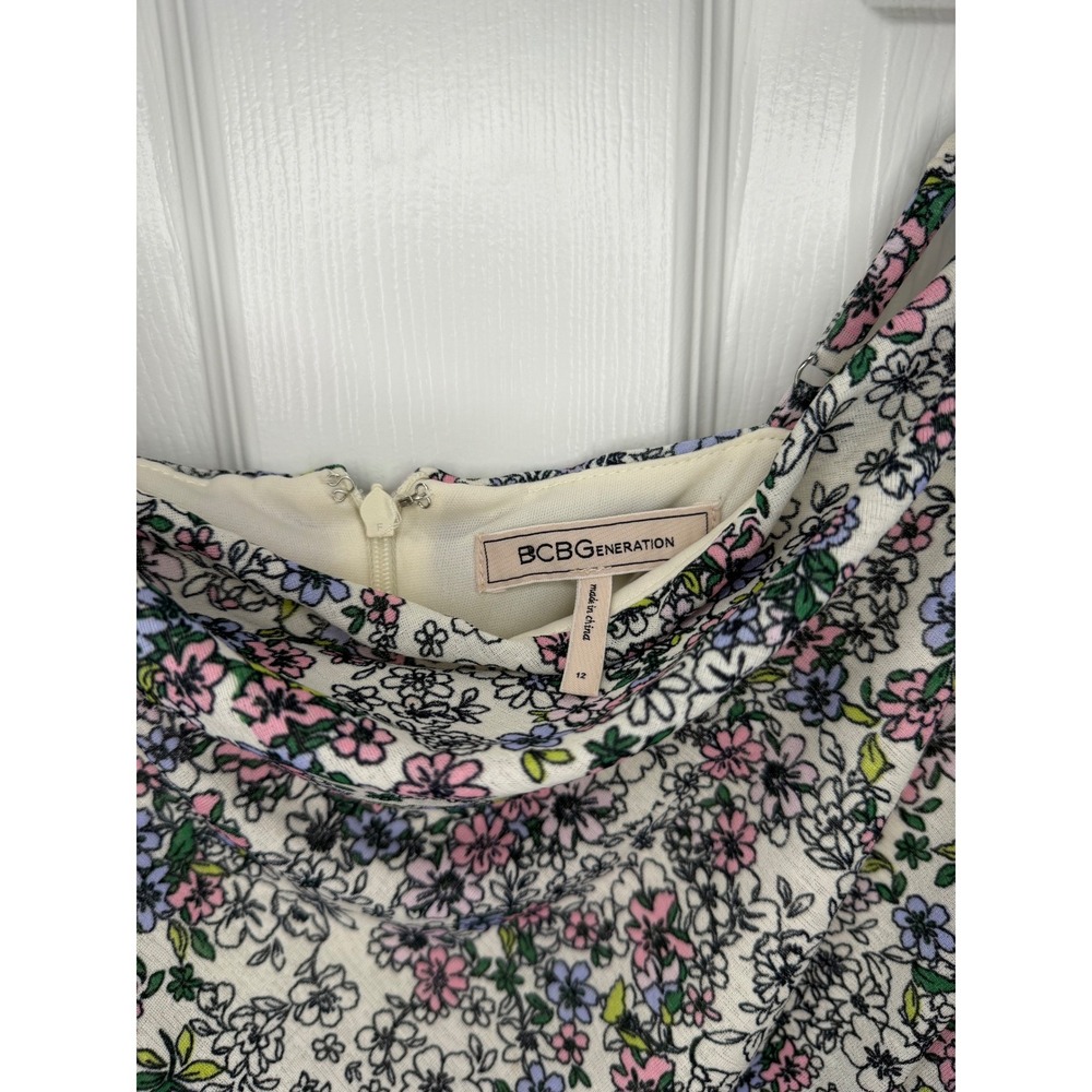 BCBGeneration Floral Ruched Tulip- Hem Cami Slip Dress Mini Cowl Neck 12 Party - Picture 7 of 8